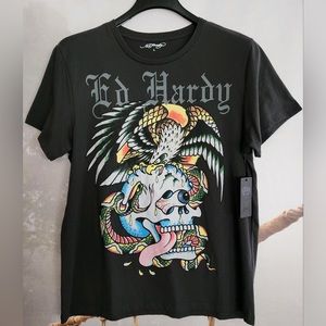 ED HARDY Cotton Blend Crew Neck Short Sleeve Graphic T Shirt